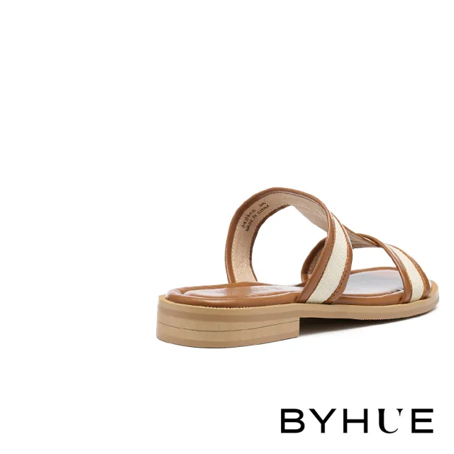【BYHUE】簡約質感撞色異材質工字寬帶軟芯低跟拖鞋(棕)