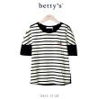 【betty’s 貝蒂思】愛心小熊刺繡條紋拼接T-shirt(黑色)