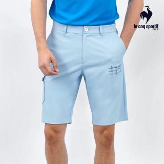 【LE COQ SPORTIF 公雞】官方直營 高爾夫系列 男款淺藍色漸層感草寫刺繡字母運動防曬短褲 QGT8T903