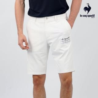 【LE COQ SPORTIF 公雞】官方直營 高爾夫系列 男款白色漸層感草寫刺繡字母運動防曬短褲 QGT8T903