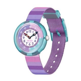 【Flik Flak】兒童手錶 紫色條紋 STRIPY PURPLE 瑞士錶 兒童錶 手錶 編織錶帶(31.85mm)