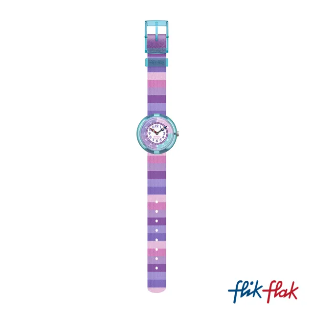 【Flik Flak】兒童手錶 紫色條紋 STRIPY PURPLE 瑞士錶 兒童錶 手錶 編織錶帶(31.85mm)