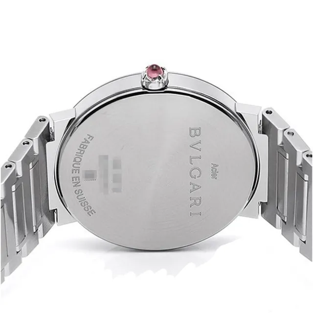 【BVLGARI 寶格麗】寶格麗 粉色石英精鋼鍊帶腕表x33mm(103711)