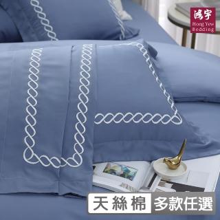 【HongYew 鴻宇】300織天絲棉 純色刺繡 歐式壓框薄枕套-多款任選(2入)