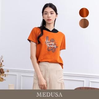 【MEDUSA 曼度莎】現貨-雪紡連帽拼接 Lazy 帽T - 2色（M-2L）｜女休閒上衣 短袖上衣(301-50801)