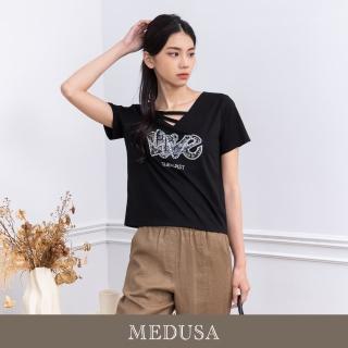 【MEDUSA 曼度莎】現貨-LOVE 鑽飾線條造型T恤（M-XL）｜女休閒上衣 短袖上衣(301-52001)