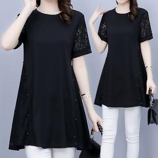 【麗質達人】982黑色蕾絲拼接假二件上衣LY(L-5XL)