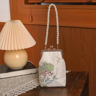 【巴黎精品】現貨+預購 晚宴包手提口金包(蘭花草刺繡珍珠鍊條女包包2色a1ew3)