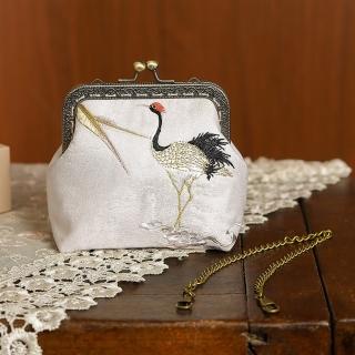 【巴黎精品】現貨+預購 晚宴包手提口金包(仙鶴馬蹄蓮刺繡鍊條女包包2色a1ew4)