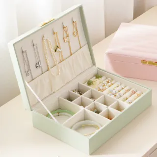 【高級質感】小清新皮革條紋大容量首飾盒(可拆卸 磁吸 飾品盒 戒指 耳環 項鍊 防塵防水 串珠盒 收納盒)