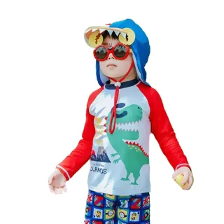 【SWIMFLOW】小噴火龍 兩件式泳衣 兒童泳衣 男童泳衣(防曬 泳衣 泳褲 長袖泳衣 泳池 戲水 玩水)