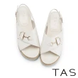【TAS】交叉羊皮Ｄ字金屬厚底涼鞋(米白)