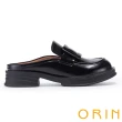 【ORIN】金屬方釦霧感牛皮穆勒鞋(黑色)