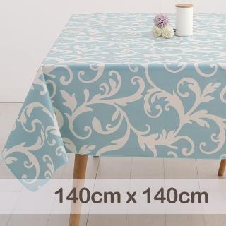 【CasaBella 美麗家居】防水桌巾 淺藍蕨葉 140x140cm(防水 防油 PVC 桌巾 桌布 野餐桌巾)