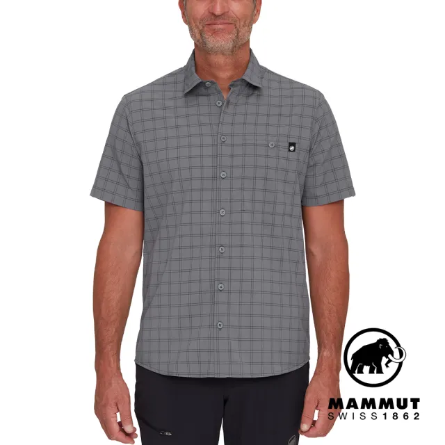 【Mammut 長毛象】Lenni Shirt Men 機能短袖格紋襯衫 男款 鋼鐵灰/黑 #1015-01470