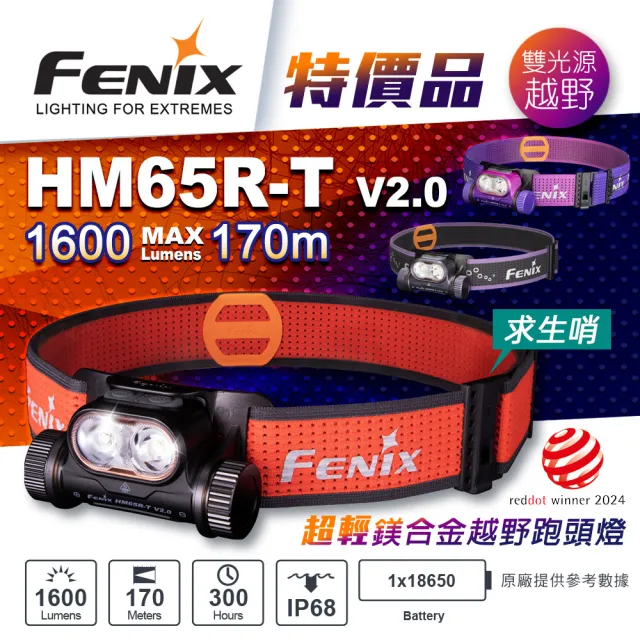 【Fenix】特價品 HM65R-T V2.0 超輕鎂合金越野跑頭燈(Max 1600 Lumens)