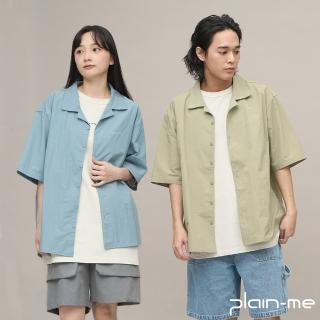 【plain-me】男女款 開領刺繡短袖襯衫 PLN3327(共5色 襯衫 短袖 休閒上衣)