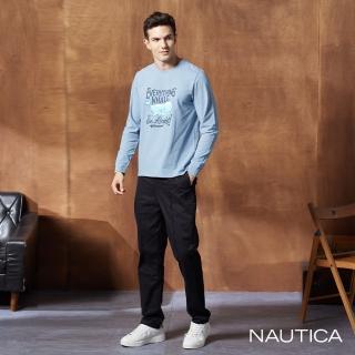 【NAUTICA】男裝 品牌LOGO素面彈性長褲(黑)