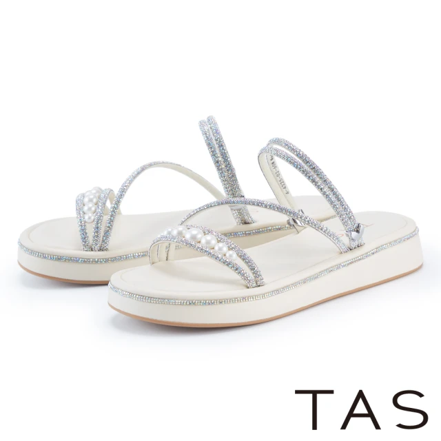 TAS 氣質花朵鑽飾真皮高跟涼鞋(裸色)評價推薦