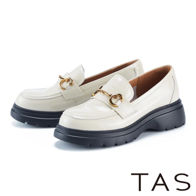 TAS 真皮C型飾釦紳士厚底樂福鞋(米色)好評推薦
