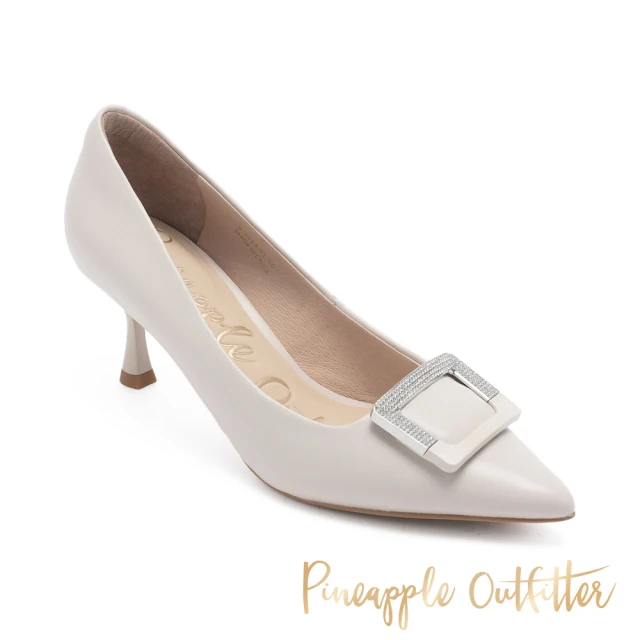 Pineapple Outfitter GIDJA 氣質素面水鑽方釦高跟鞋(白色)