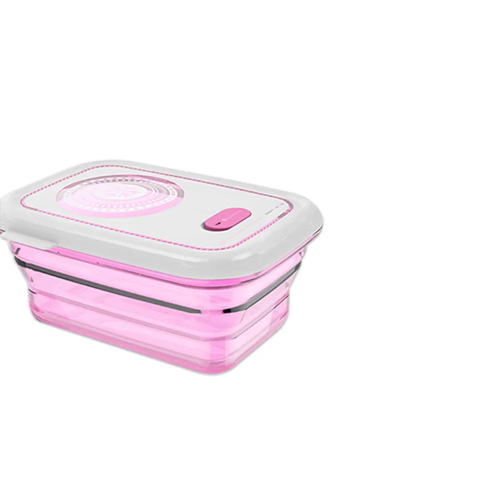 【Partita】加拿大全矽膠伸縮保鮮盒-粉色860ml/長方形(保鮮盒/微波餐盒/便當盒/折疊餐盒/保溫盒)