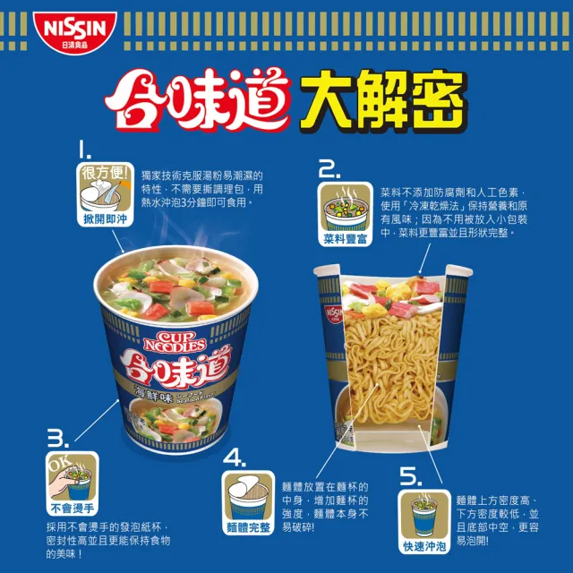 【NISSIN 日清】合味道 杯麵 3入組(海鮮/咖哩海鮮/香辣海鮮/XO醬海鮮/酸辣蝦海鮮/辣番茄)