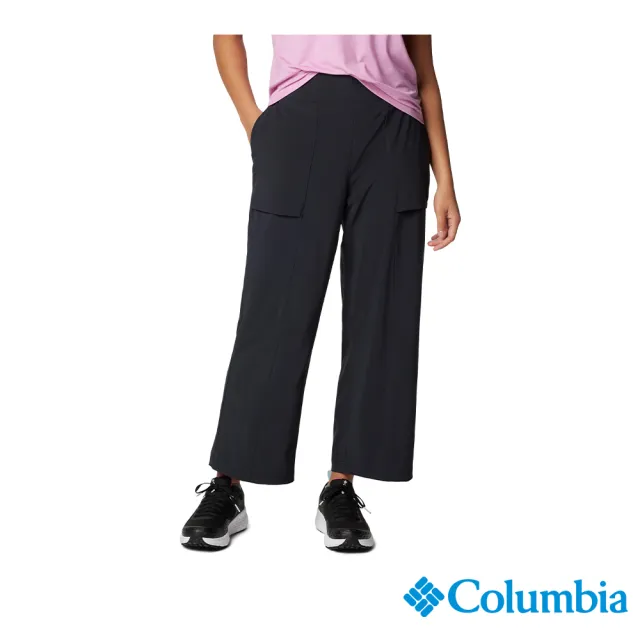 【Columbia 哥倫比亞 官方旗艦】女款-Boundless Beauty™UPF30防潑寬版長褲-黑色(UAR52530BK/IS)