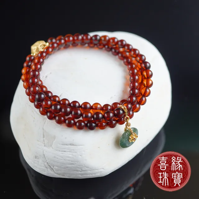 【喜緣玉品】天然琥珀玉石三圈手珠(血珀)