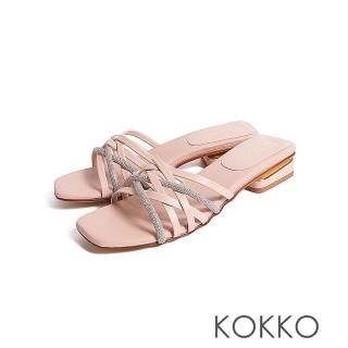【KOKKO 集團】閃亮輕奢水鑽柔軟綿羊皮涼拖鞋(粉紅色)