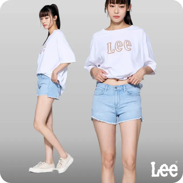 【Lee 官方旗艦】女裝 牛仔短褲 / 涼感 中腰 下擺抽鬚 淺藍洗水 / Jade Fusion 系列(LL22014570X)