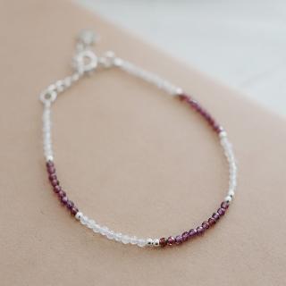 【BLUMA】月光石紅石榴石手鏈 波爾多之夜純銀手鍊(能量水晶 桃花石 串珠手鏈 飾品禮盒 女