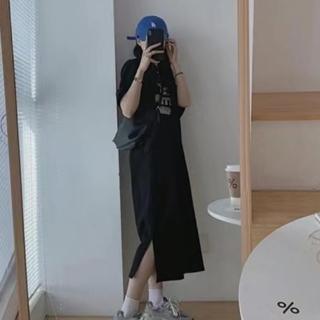 【Amirr 艾米爾】★寬鬆顯瘦皺褶懶人開岔連衣裙(女上衣/短袖/連身裙)