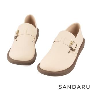 【SANDARU 山打努】懶人鞋 圓頭皮帶造型微厚底休閒鞋(杏)