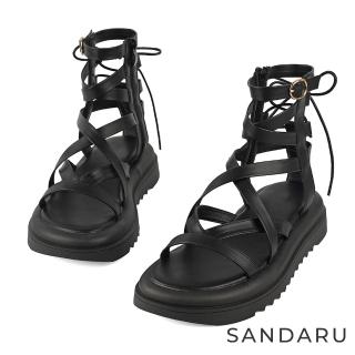 【SANDARU 山打努】涼鞋 交叉後綁帶造型羅馬涼鞋(黑)