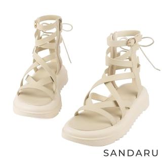 【SANDARU 山打努】涼鞋 交叉後綁帶造型羅馬涼鞋(杏)