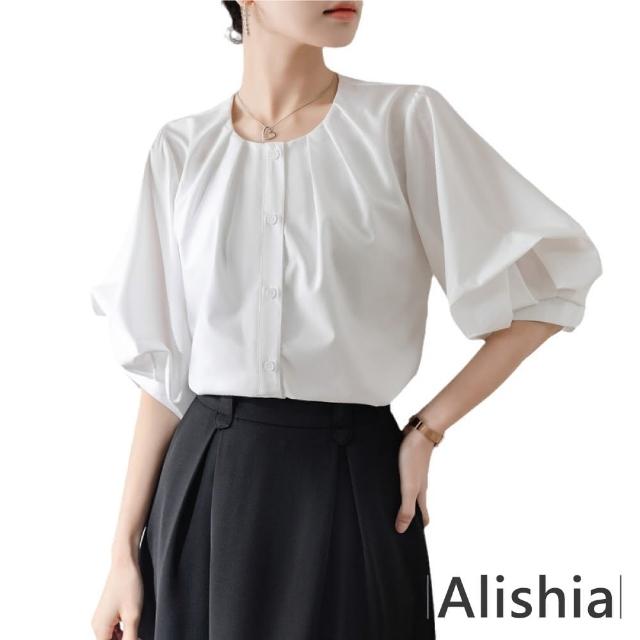 【Alishia】法式復古時尚燈籠袖透氣雪紡衫 S-XL(現+預 白 / 黑 / 藍)