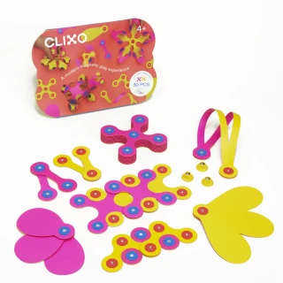 【CLIXO 創樂多磁力片】歡樂組-粉黃色30片(益智STEAM玩具)