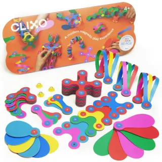 【CLIXO 創樂多磁力片】派對組-彩虹色60片(益智STEAM玩具)
