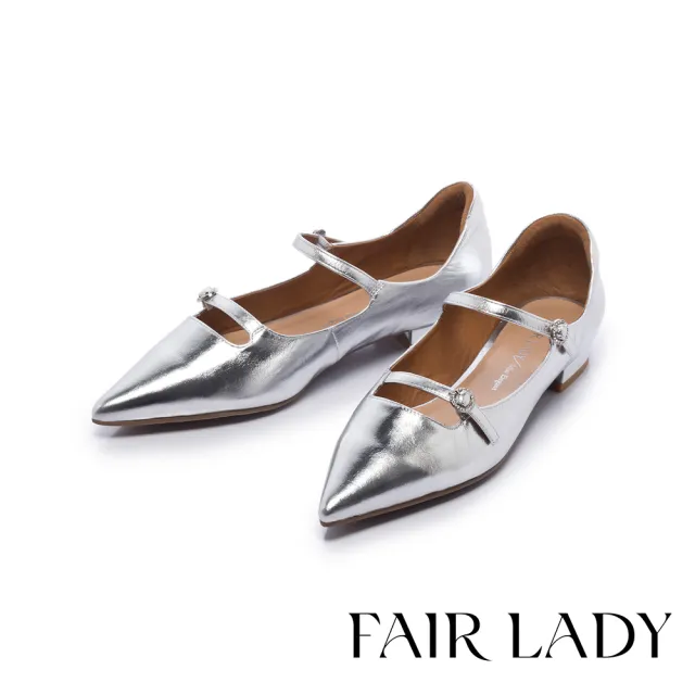 【FAIR LADY】優雅小姐 魅力尖頭雙帶低跟瑪莉珍鞋(銀箔、6J2872)