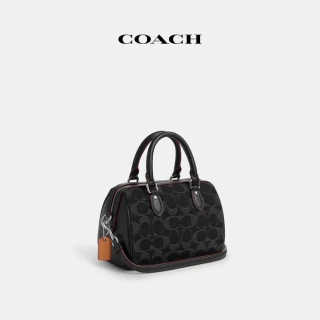 COACH官方直營】ROWAN經典Logo丹寧布迷你斜背手袋-SV/黑色(CO963 