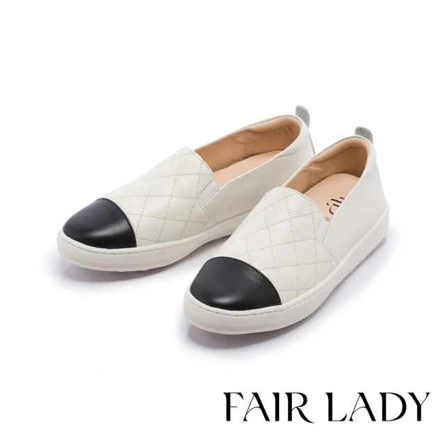 【FAIR LADY】軟實力 簡約風菱格紋厚底休閒鞋(白帥帥、502912)