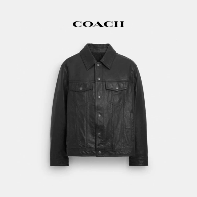 COACH 官方直營TRUCKER皮革夾克-黑色(CM795)