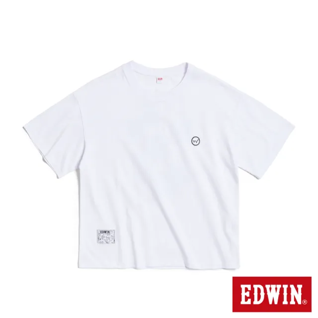 【EDWIN】女裝 BT21拼貼牛仔紋短袖T恤(白色)
