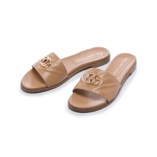 【FAIR LADY】優雅小姐 名媛金屬釦縫線平底拖鞋(蜜糖棕、132851)