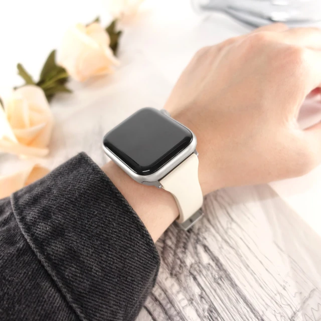 Watchband Apple Watch 全系列通用錶帶 蘋果手錶替用錶帶 經典色系 矽膠錶帶(古董白色)