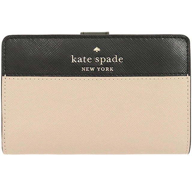 KATE SPADE Staci黑X奶茶拼接防刮皮革小桃心釦