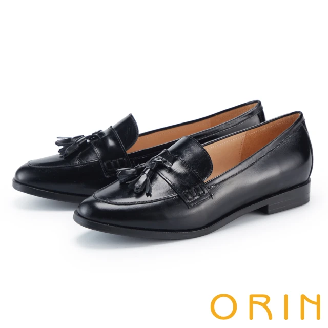 ORIN 復古法式綁帶牛皮厚底樂福鞋(黑色) 推薦