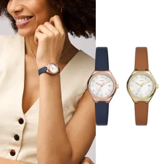 【FOSSIL】Eevie系列 環刻女錶真皮錶帶指針手錶 30MM(多色可選)