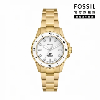 【FOSSIL 官方旗艦館】Fossil Blue Dive 潮流知性晶鑽女錶 金色不鏽鋼鍊帶指針手錶 36MM ES5350